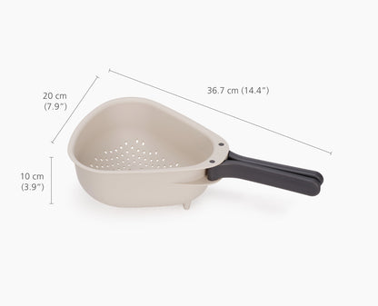[half-width] Droplet Large White Colander with Folding Handle