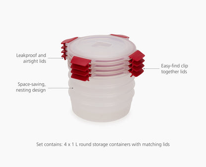 [half-width] Nest Lock 4-Piece Red 1L Round Container Set