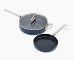 [hidden] Space Folding Handle Ceramic Non-stick 3-piece Blue Cookware Set