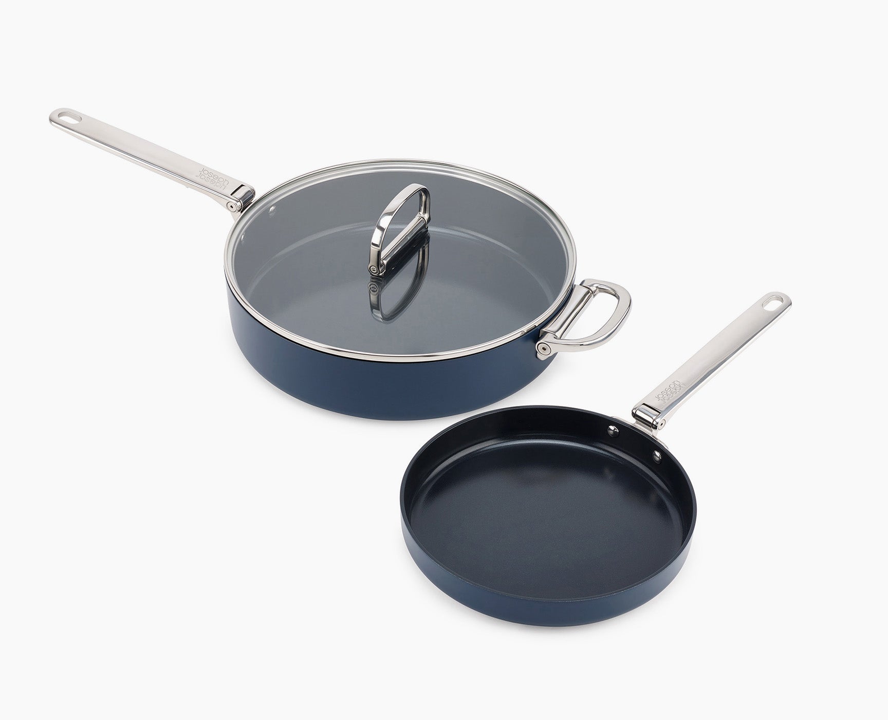 [hidden] Space Folding Handle Ceramic Non-stick 3-piece Blue Cookware Set