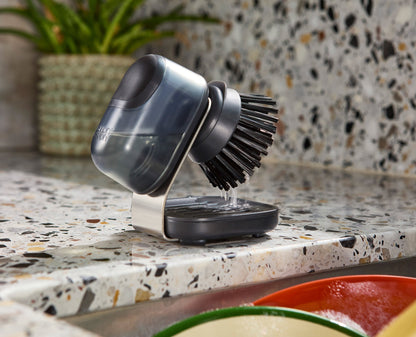 [hidden] [lifestyle] SinkTech™ Compact Soap Dispensing Washing-Up Brush with Steel Stand & Extra Heads
