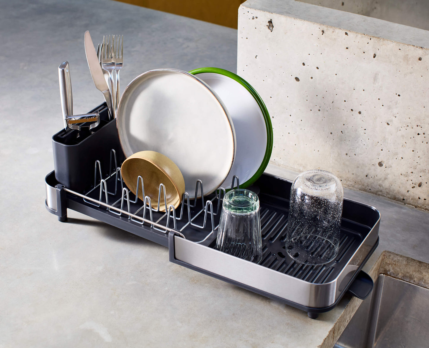Extend™ Slim Steel Expandable Gray Dish Drainer