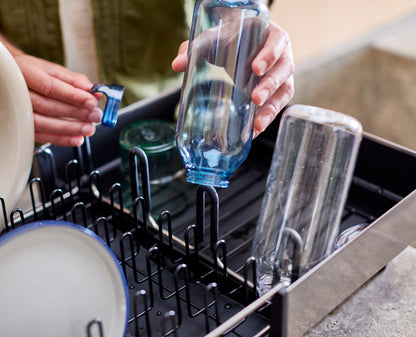 [half-width] Extend™ Steel Plus Expandable Black Dish Drainer with Wine Glass Rack
