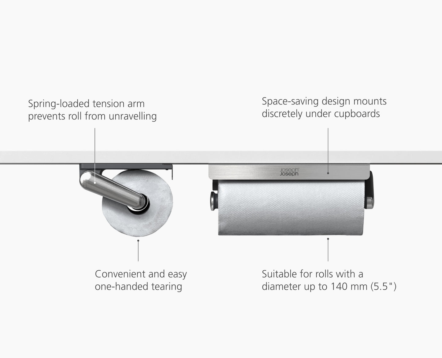 [half-width] RollGrip Under-Shelf Stainless-Steel Kitchen Roll Holder