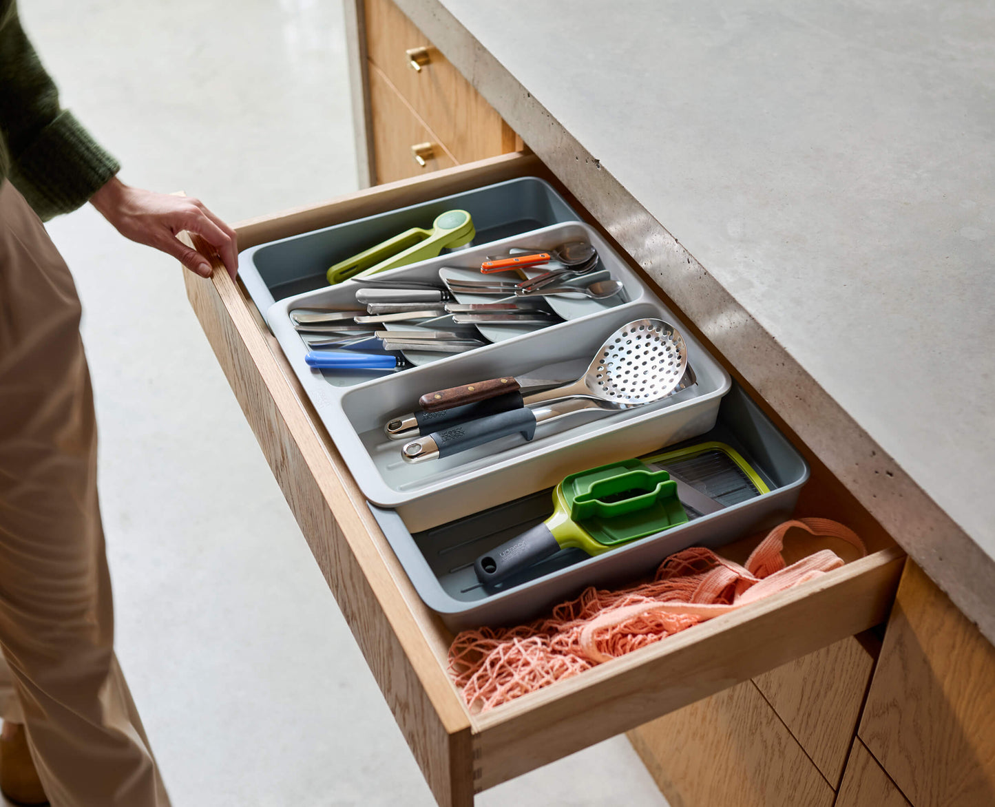 [half-width] DrawerStore™ Expanding Tiered Cutlery, Utensil & Gadget Organiser