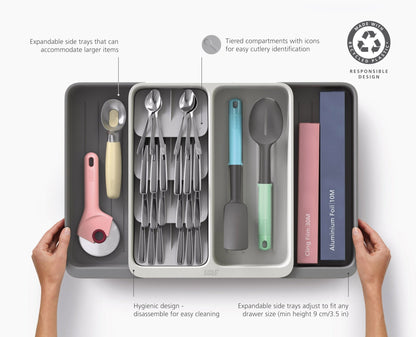[half-width] DrawerStore™ Expanding Tiered Cutlery, Utensil & Gadget Organiser