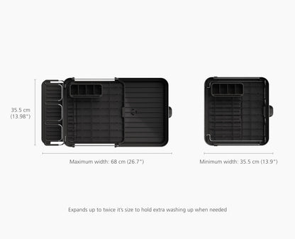 [half-width] Extend™ Steel Plus Expandable Black Dish Drainer with Wine Glass Rack