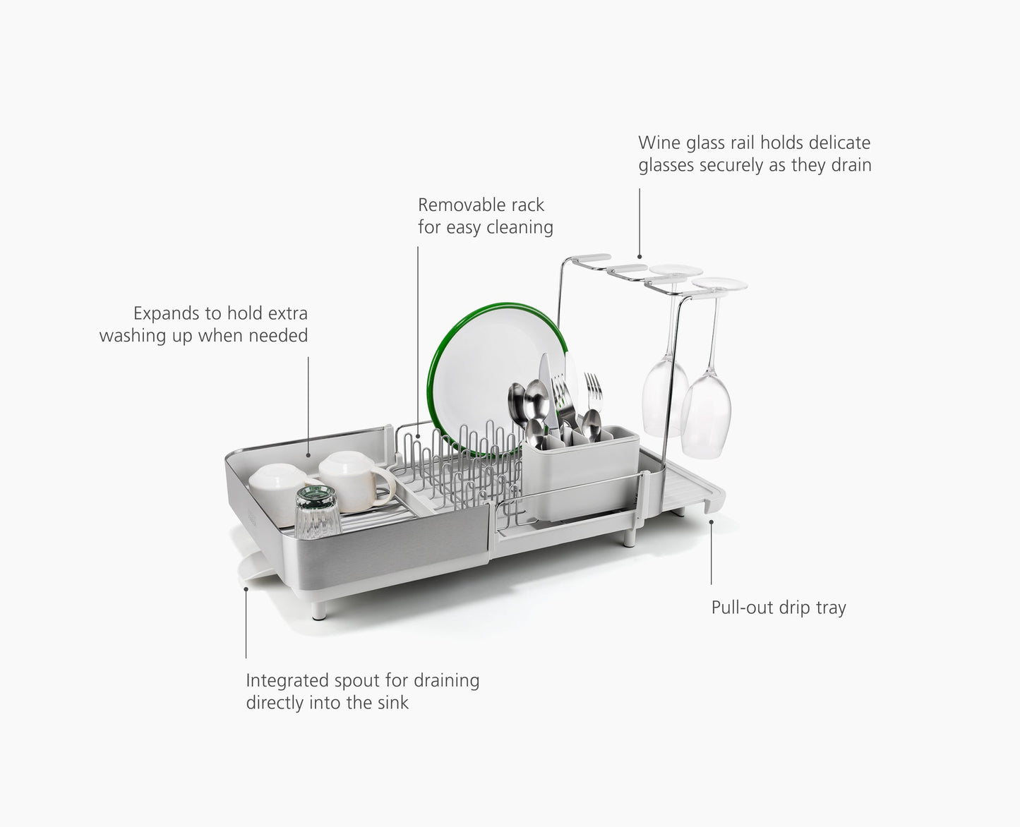 [half-width] Extend™ Steel Plus Expandable Stone Dish Drainer with Wine Glass Rack