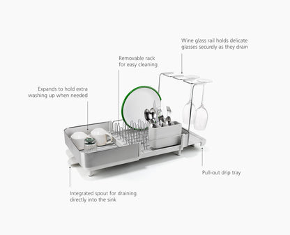 [half-width] Extend™ Steel Plus Expandable Stone Dish Drainer with Wine Glass Rack