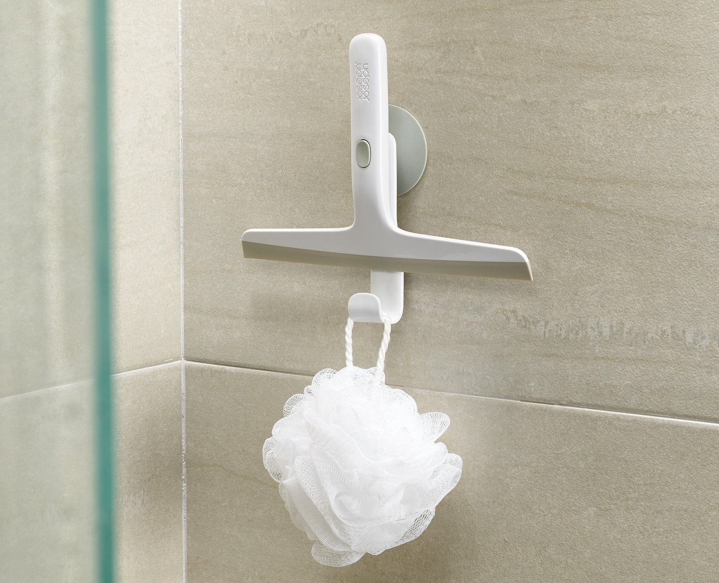 [hidden] [lifestyle] EasyStore™ Light Grey Shower Squeegee with Storage Hook - 2 pack