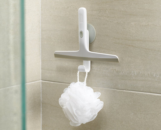 [hidden] [lifestyle] EasyStore™ Light Grey Shower Squeegee with Storage Hook - 2 pack