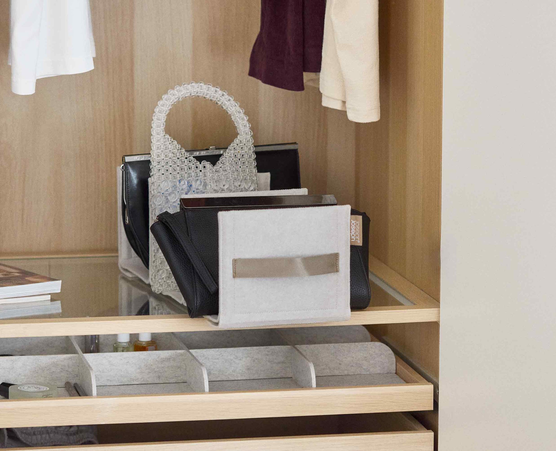 [half-width] Orderly™ Ecru Wardrobe Handbag Storage Organiser