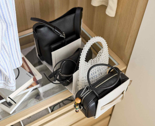 [hidden] [lifestyle] Orderly™ Ecru Wardrobe Handbag Storage Organiser