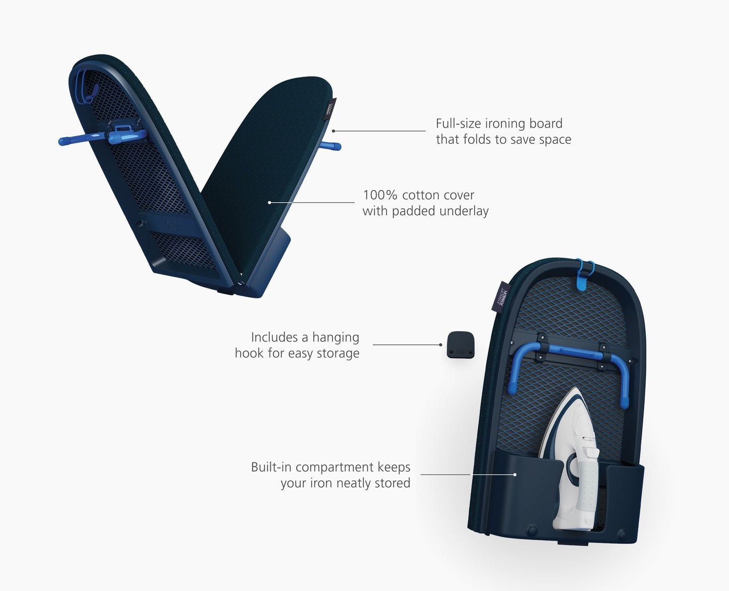 [half-width] Pocket Max Plus 110cm Folding Blue Ironing Board with Advanced Cover