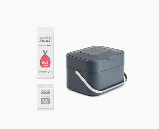 [hidden] Stack 4L Grey Food Waste Caddy Starter Set