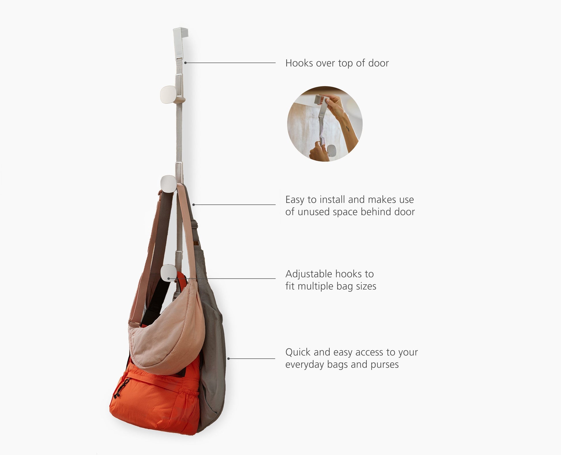 [half-width] Orderly™ Ecru Over-Door Handbag Storage Holder
